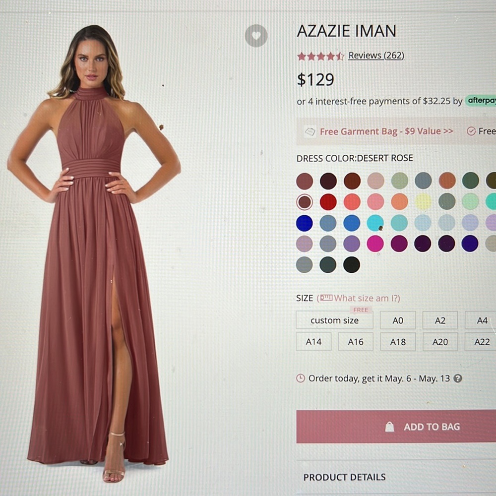 Azazie Iman bridesmaid dress in dusty rose size A10